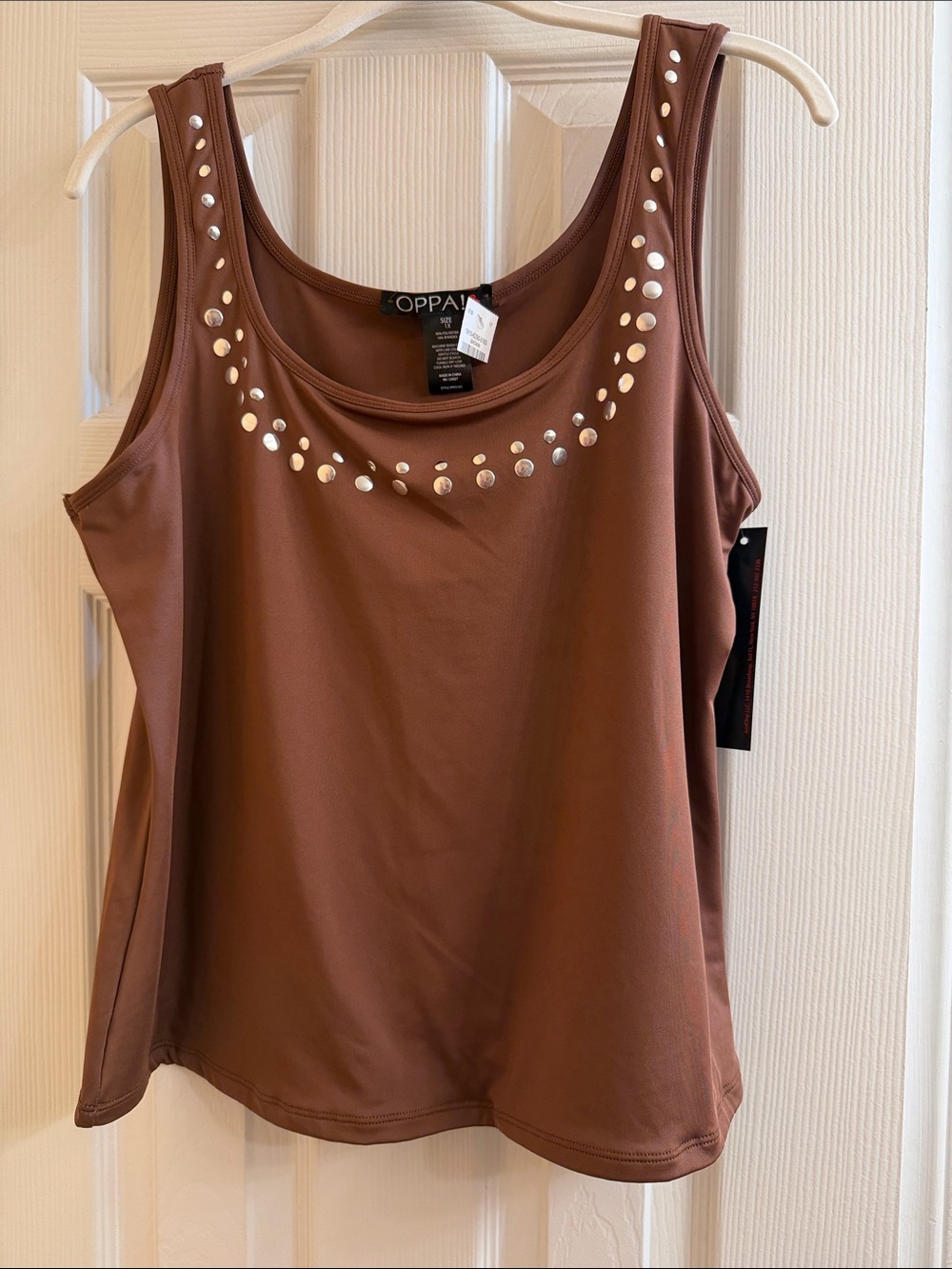 Brown Scoop Neck Tank with Metallic Studs